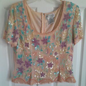 Adrianna Papell Sequin Floral Blouse in Purple and Teal